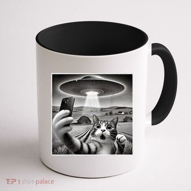 Funny Cat Selfie With Alien UFO Cat Coffee Mug back