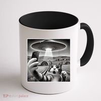 Funny Cat Selfie With Alien UFO Cat Coffee Mug thumb 1