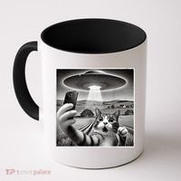 Funny Cat Selfie With Alien UFO Cat Coffee Mug thumb 0