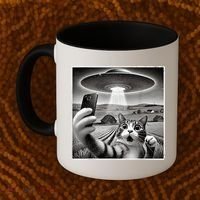 Funny Cat Selfie With Alien UFO Cat Coffee Mug thumb 2