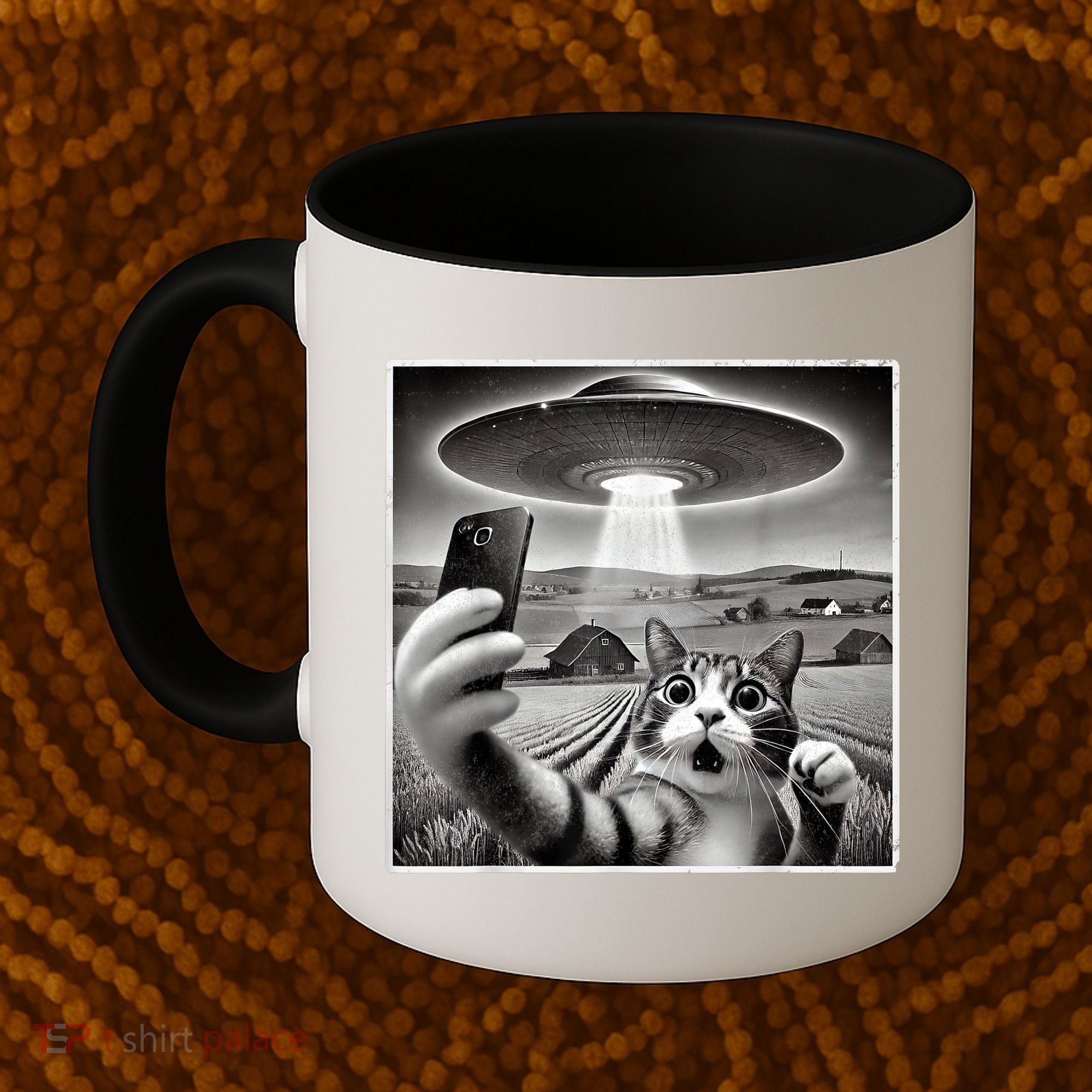 Funny Cat Selfie With Alien UFO Cat Coffee Mug