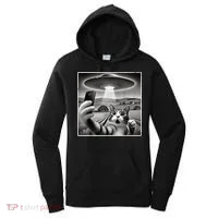 Funny Cat Selfie With Alien UFO Cat Women's Hoodie thumb 0