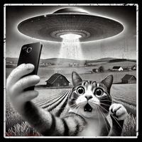 Funny Cat Selfie With Alien UFO Cat Ornament thumb 1