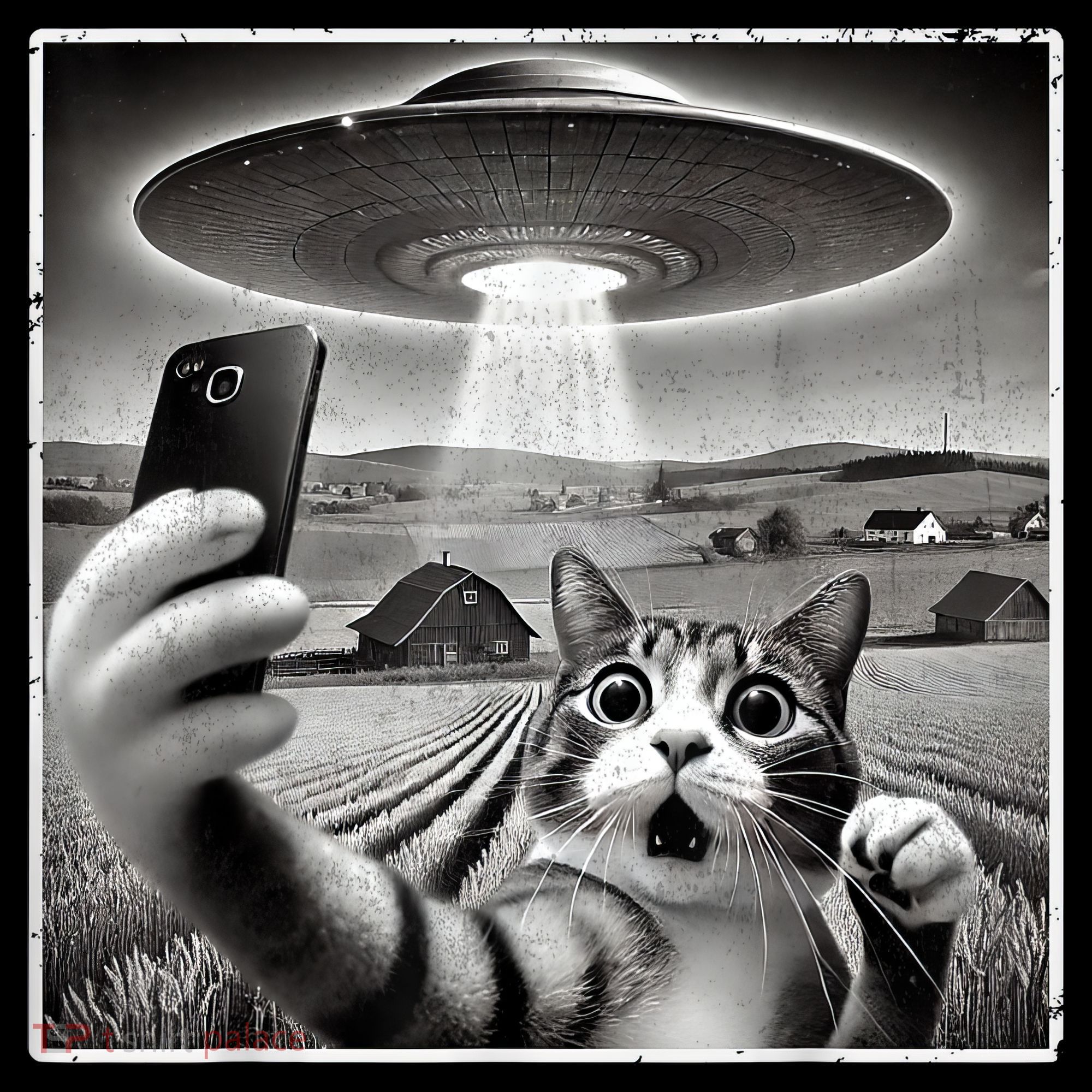 Funny Cat Selfie With Alien UFO Cat Ornament