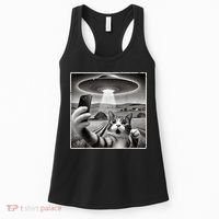 Funny Cat Selfie With Alien UFO Cat Women's Tank Top thumb 0