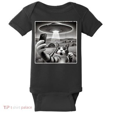 Funny Cat Selfie With Alien UFO Cat Baby Bodysuit