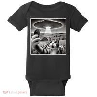 Funny Cat Selfie With Alien UFO Cat Baby Bodysuit thumb 0