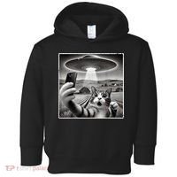 Funny Cat Selfie With Alien UFO Cat Toddler Hoodie thumb 0