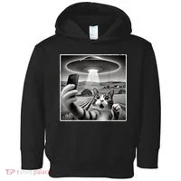 Funny Cat Selfie With Alien UFO Cat Toddler Hoodie thumb 0