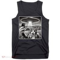 Funny Cat Selfie With Alien UFO Cat Tank Top thumb 0