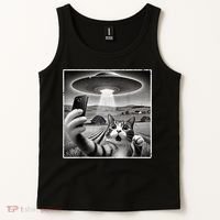 Funny Cat Selfie With Alien UFO Cat Tank Top thumb 2