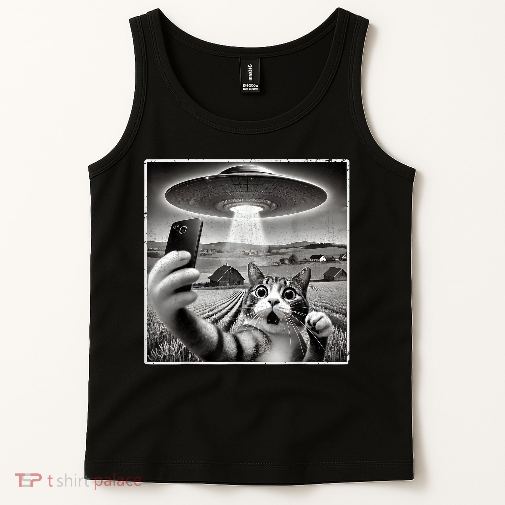 Funny Cat Selfie With Alien UFO Cat Tank Top