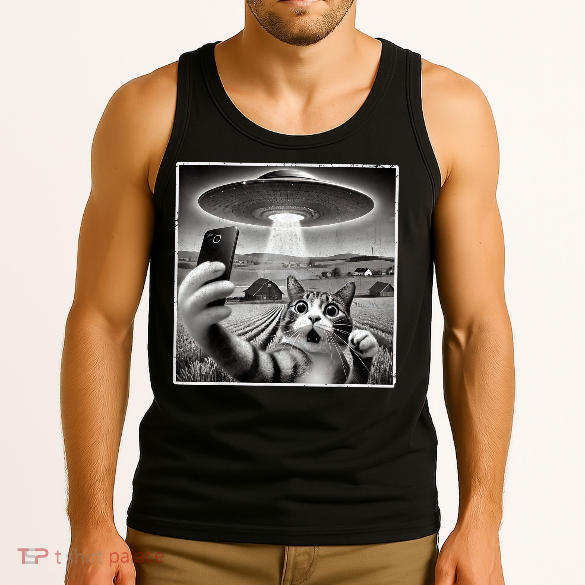 Funny Cat Selfie With Alien UFO Cat Tank Top