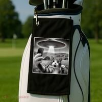 Funny Cat Selfie With Alien UFO Cat Golf Towel thumb 2