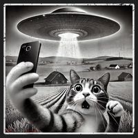 Funny Cat Selfie With Alien UFO Cat Golf Towel thumb 3