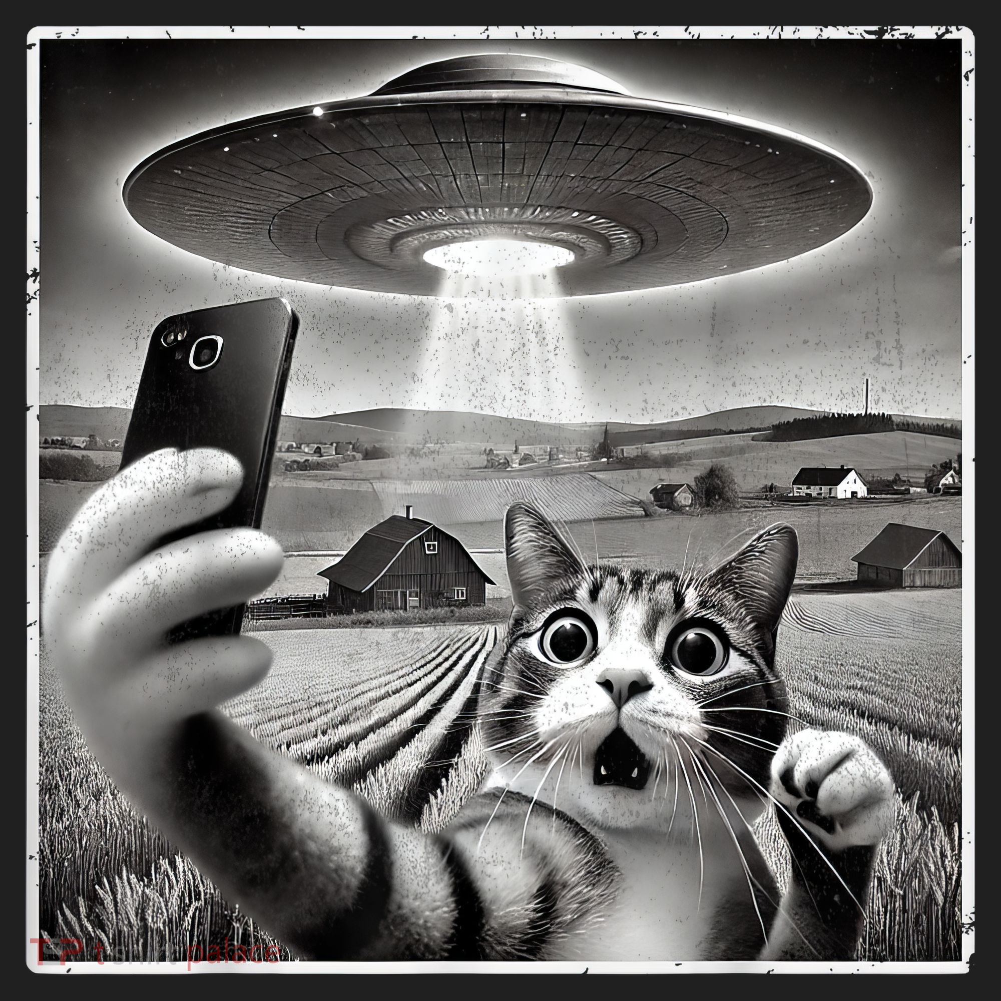 Funny Cat Selfie With Alien UFO Cat Golf Towel