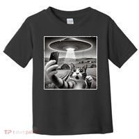 Funny Cat Selfie With Alien UFO Cat Toddler T-Shirt thumb 0