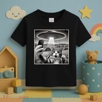 Funny Cat Selfie With Alien UFO Cat Toddler T-Shirt thumb 3