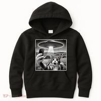 Funny Cat Selfie With Alien UFO Cat Kids Hoodie thumb 0