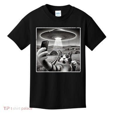 Funny Cat Selfie With Alien UFO Cat Kids T-Shirt