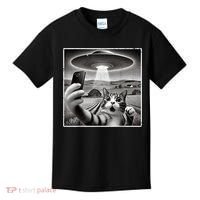 Funny Cat Selfie With Alien UFO Cat Kids T-Shirt thumb 0