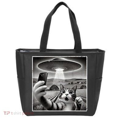 Funny Cat Selfie With Alien UFO Cat Tote Bag