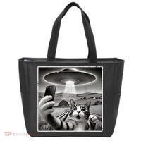 Funny Cat Selfie With Alien UFO Cat Tote Bag thumb 0