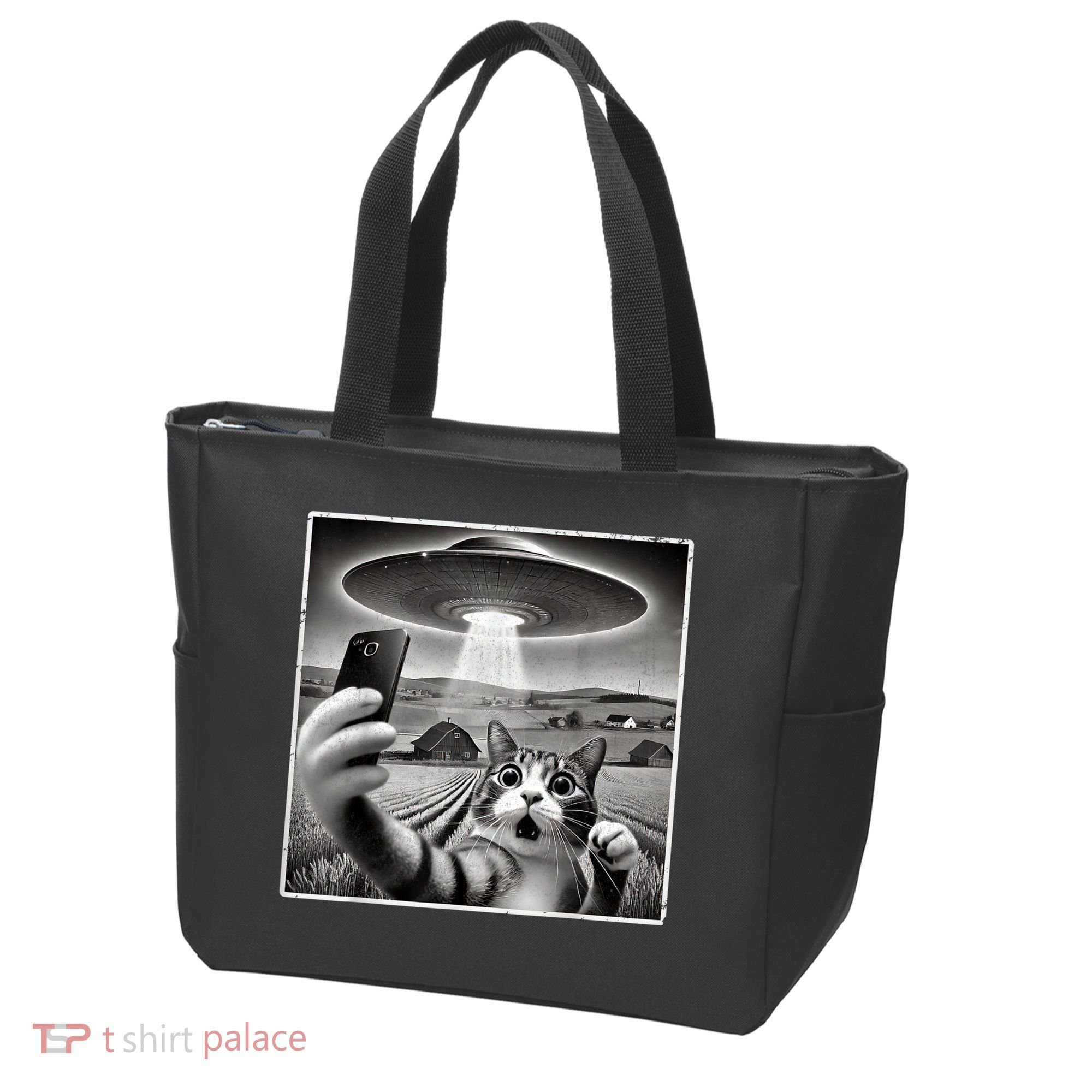 Funny Cat Selfie With Alien UFO Cat Tote Bag