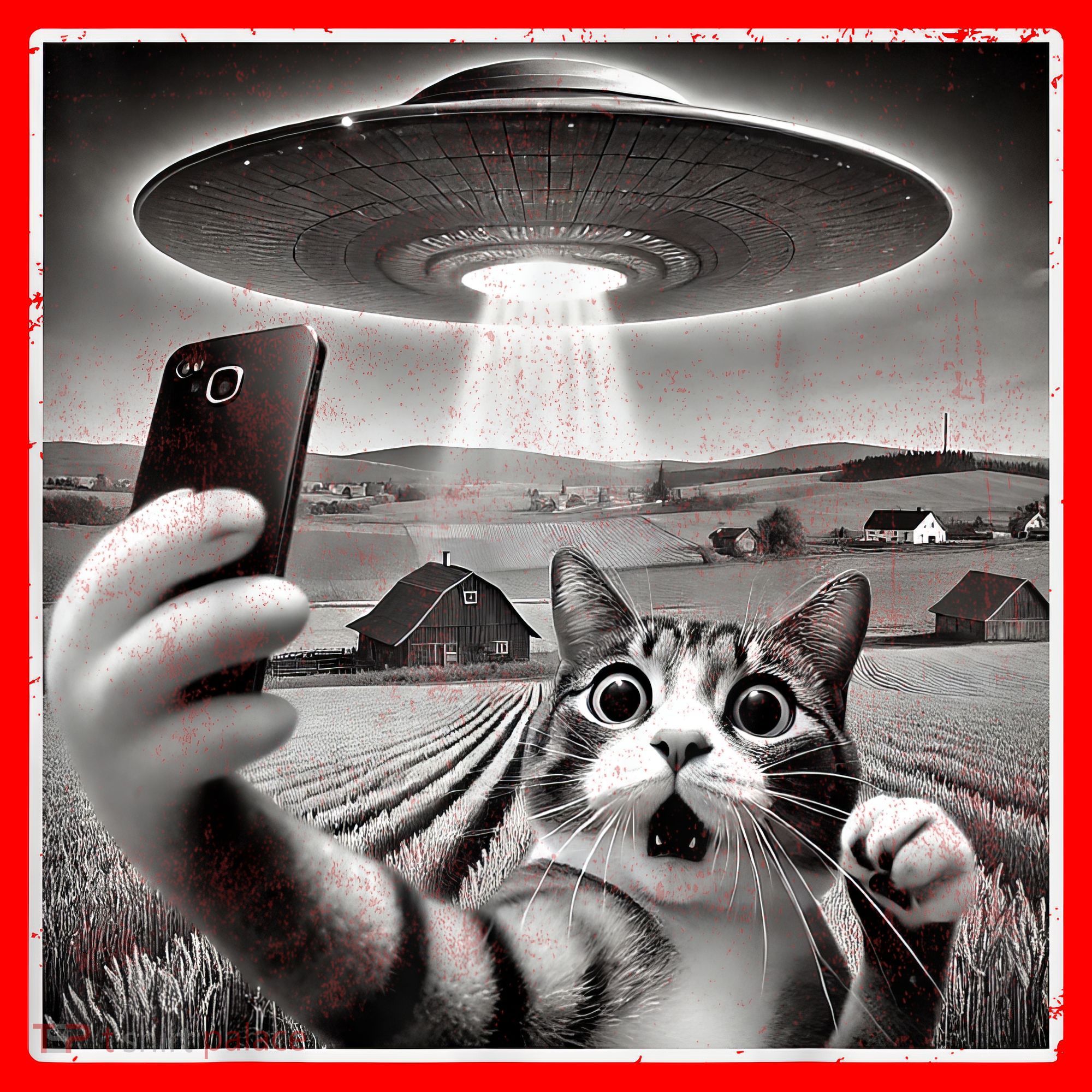 Funny Cat Selfie With Alien UFO Cat Santa Hat
