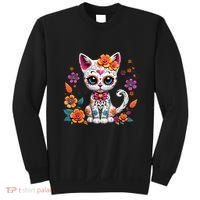 Floral Cat Sugar Skull Day Of The Dead Dia De Los Muertos Sweatshirt thumb 0