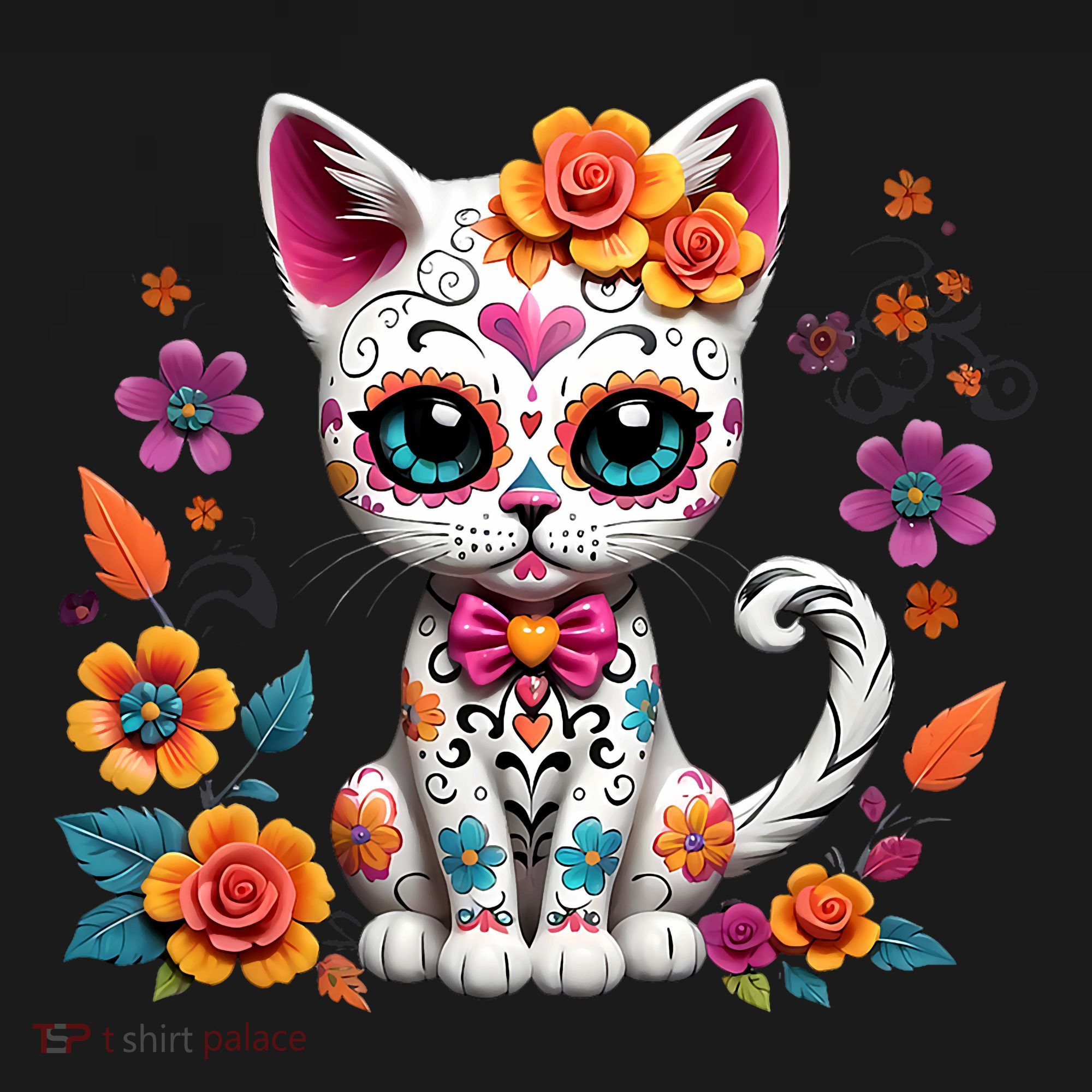 Floral Cat Sugar Skull Day Of The Dead Dia De Los Muertos Sweatshirt