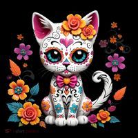 Floral Cat Sugar Skull Day Of The Dead Dia De Los Muertos Coffee Mug thumb 5