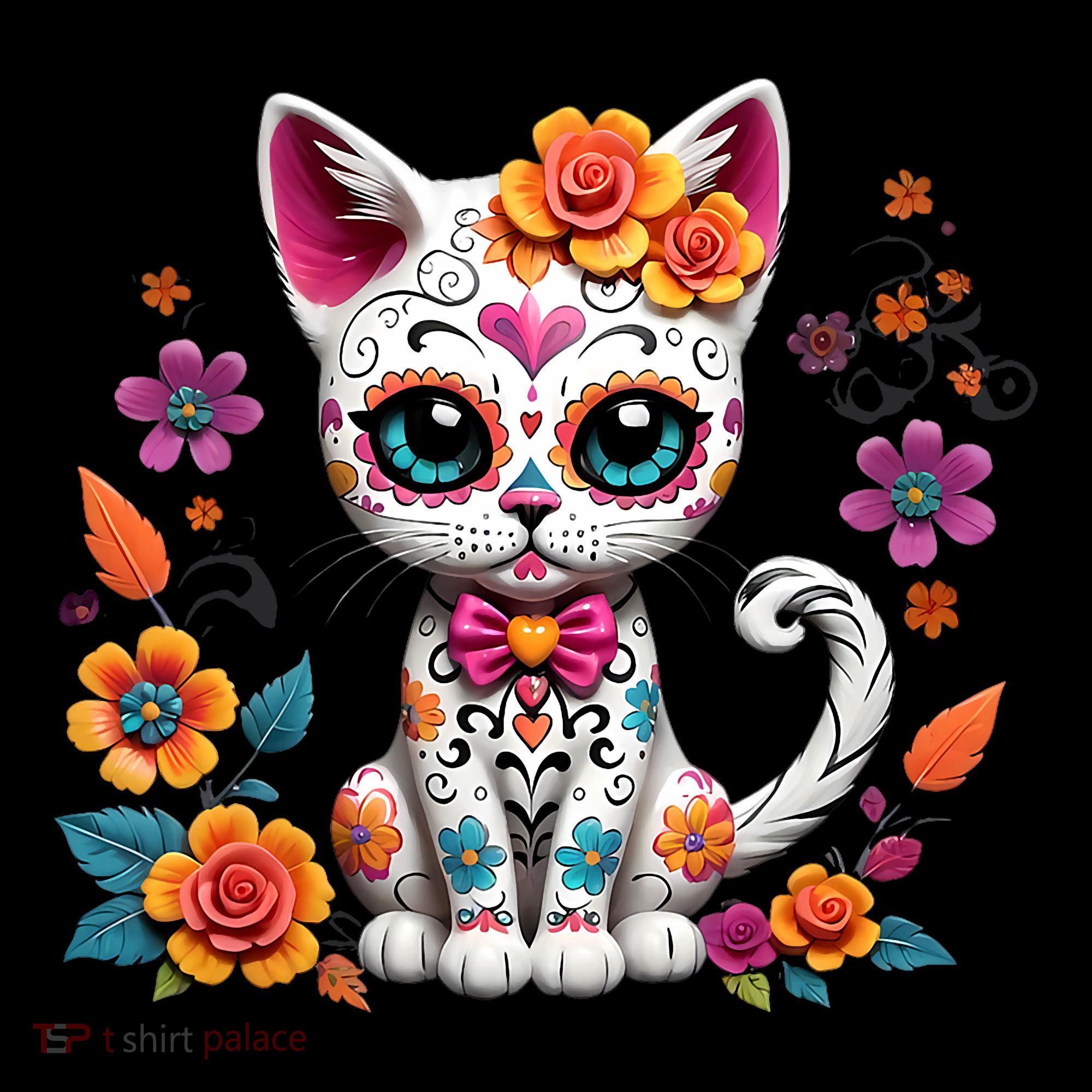 Floral Cat Sugar Skull Day Of The Dead Dia De Los Muertos Coffee Mug