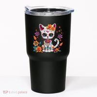 Floral Cat Sugar Skull Day Of The Dead Dia De Los Muertos Tumbler thumb 0