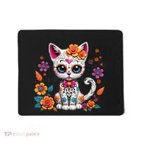 Floral Cat Sugar Skull Day Of The Dead Dia De Los Muertos Mousepad thumb 0