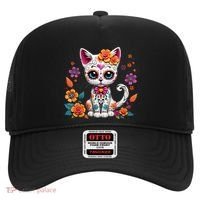 Floral Cat Sugar Skull Day Of The Dead Dia De Los Muertos Hat thumb 0