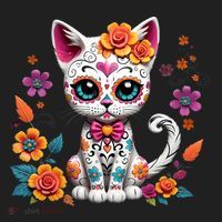 Floral Cat Sugar Skull Day Of The Dead Dia De Los Muertos Hat thumb 2