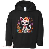 Floral Cat Sugar Skull Day Of The Dead Dia De Los Muertos Toddler Hoodie thumb 0