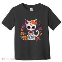 Floral Cat Sugar Skull Day Of The Dead Dia De Los Muertos Toddler T-Shirt thumb 0
