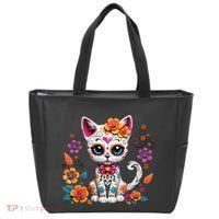 Floral Cat Sugar Skull Day Of The Dead Dia De Los Muertos Tote Bag thumb 0