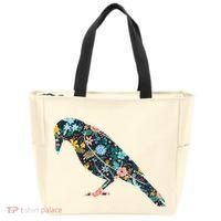 Floral Crow Silhouette Graphic Raven Tote Bag thumb 0