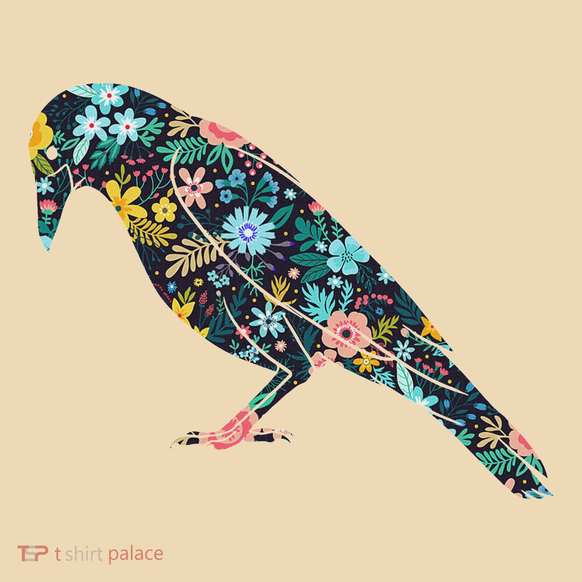 Floral Crow Silhouette Graphic Raven Tote Bag