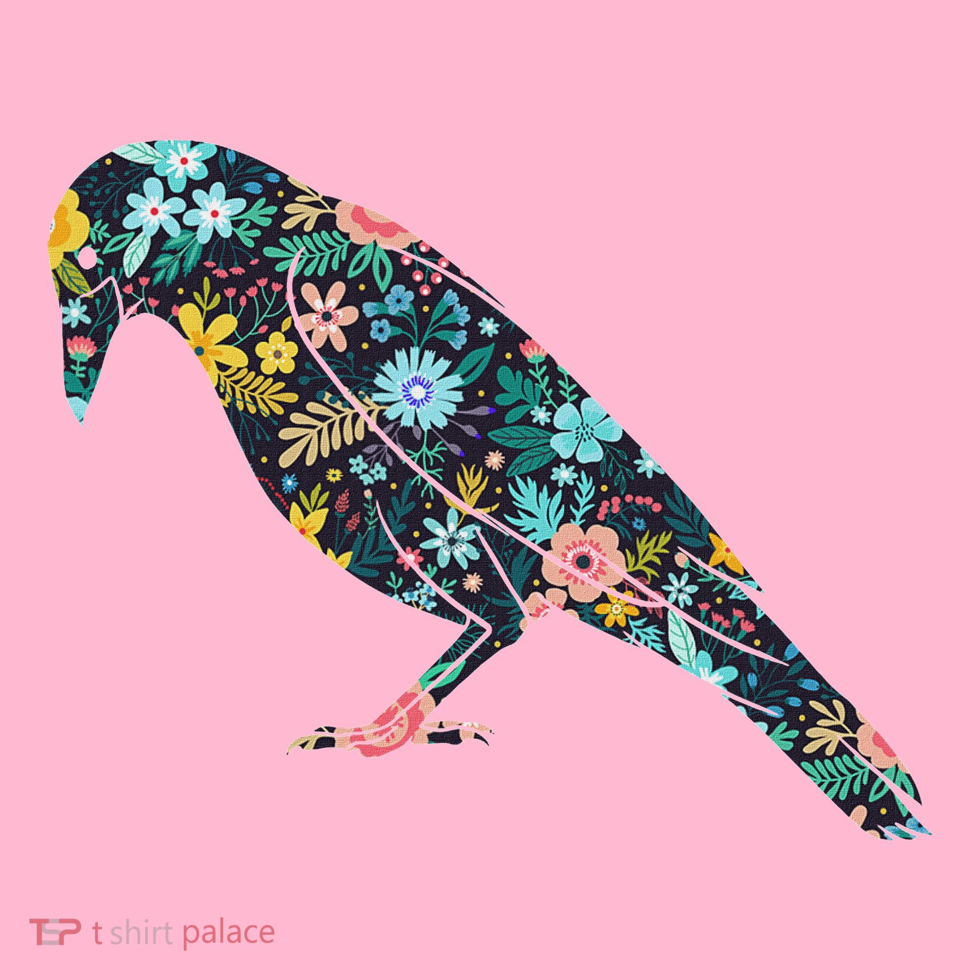 Floral Crow Silhouette Graphic Raven Coaster