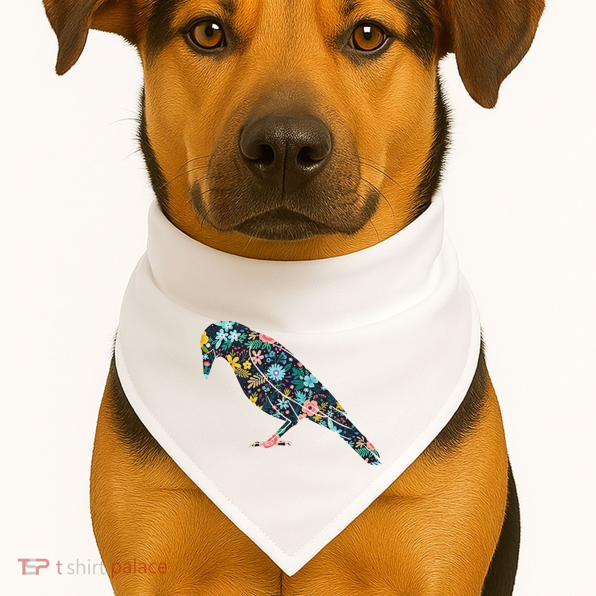 Floral Crow Silhouette Graphic Raven USA-Made Doggie Bandana