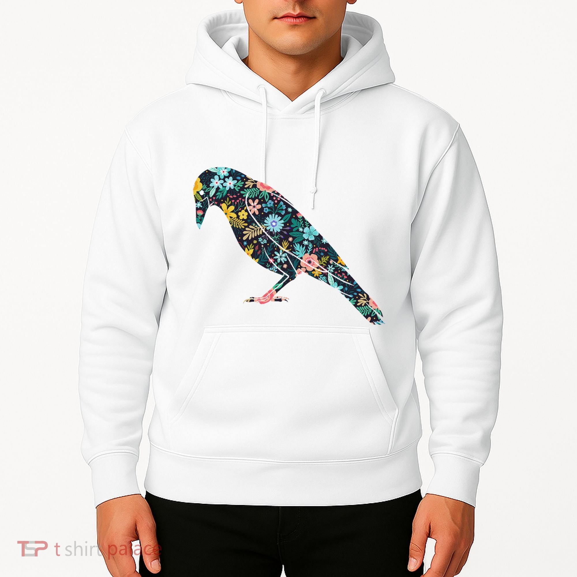 Floral Crow Silhouette Graphic Raven Hoodie