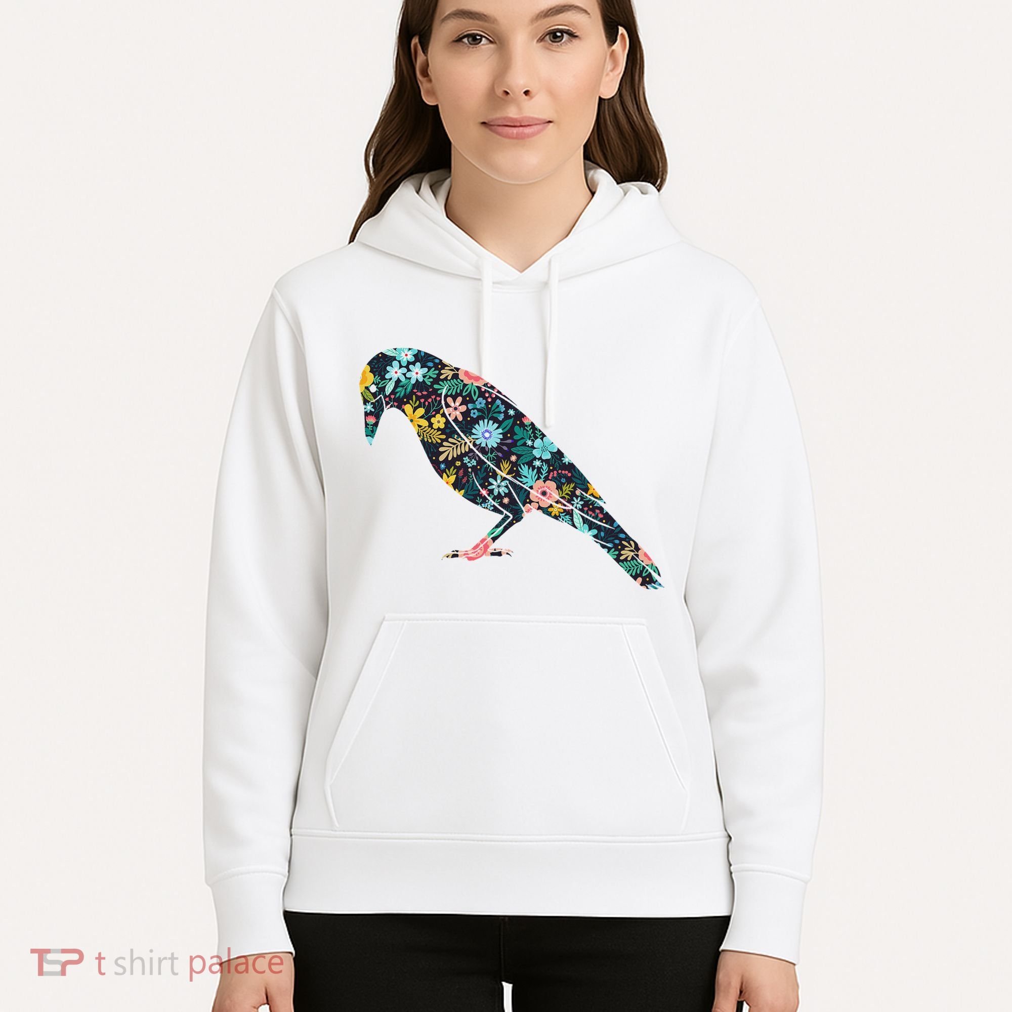 Floral Crow Silhouette Graphic Raven Hoodie