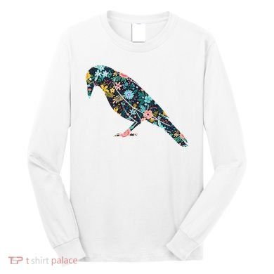 Floral Crow Silhouette Graphic Raven Long Sleeve Shirt