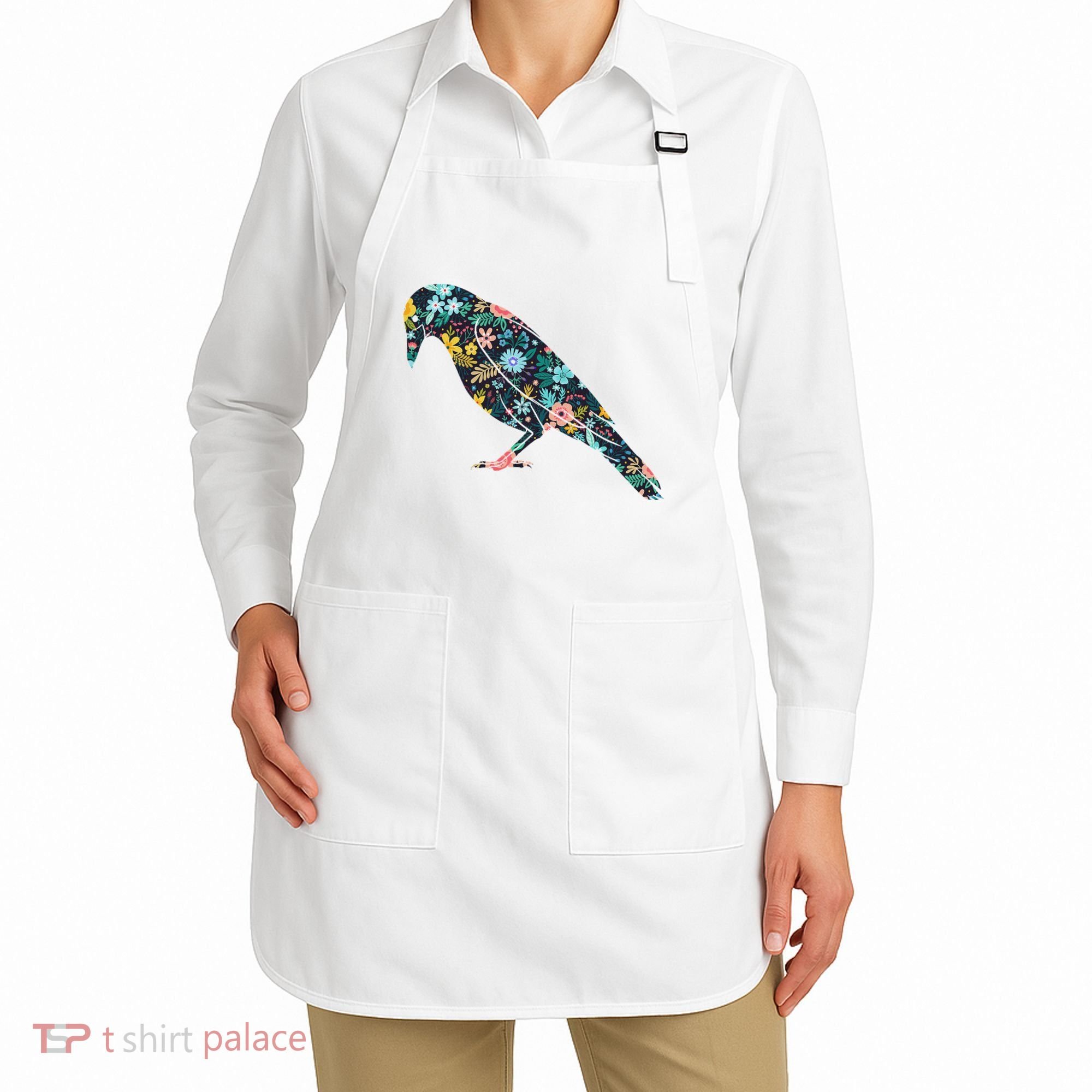 Floral Crow Silhouette Graphic Raven Apron