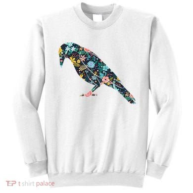 Floral Crow Silhouette Graphic Raven Sweatshirt