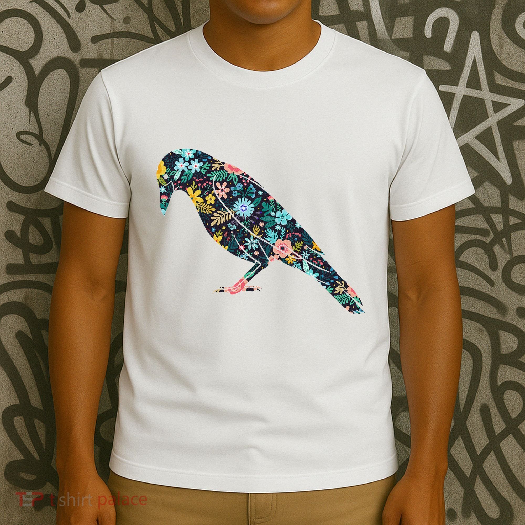 Floral Crow Silhouette Graphic Raven T-Shirt